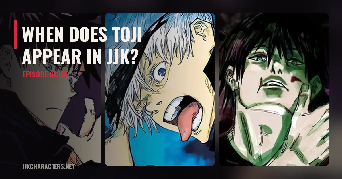 Collage of Megumi Fushiguro, Satoru Gojo and Toji Fushiguro with the title When Does Toji Appear in JJK